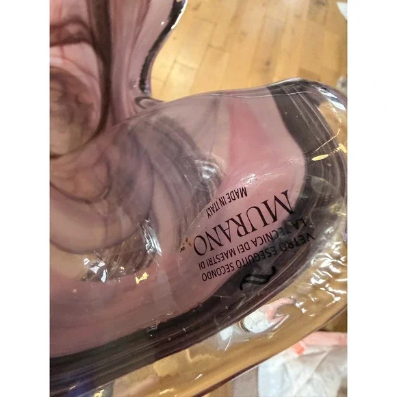 Large Murano Art Glass Vase Pink Swirl MCM Italian Blown Glass Home Decor